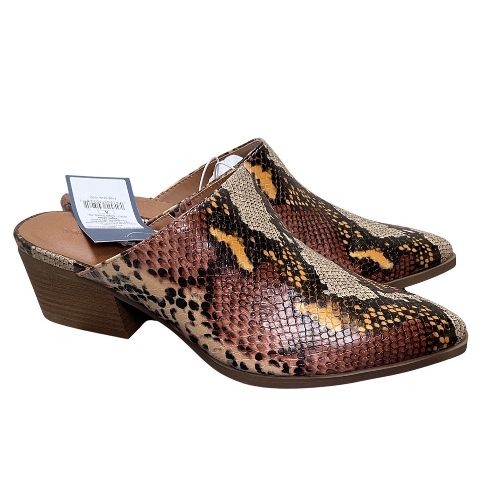 Universal Thread Tobi Shoes Heels Women's 8 Brown Snake Print Mules Memory Foam